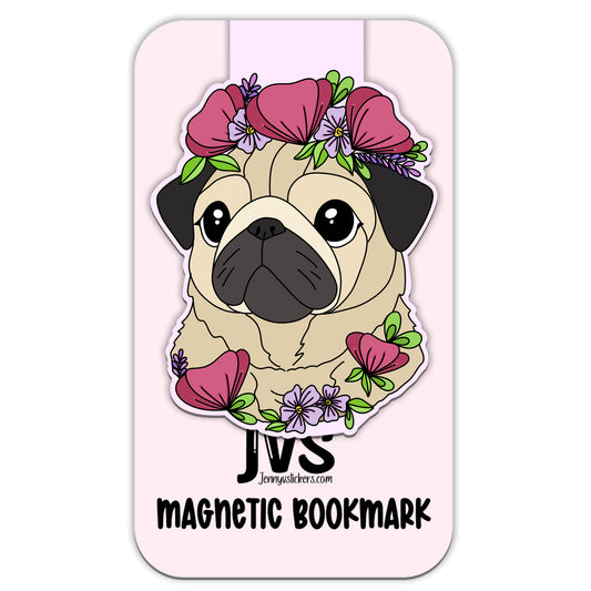 Floral Pug Magnetic Bookmark