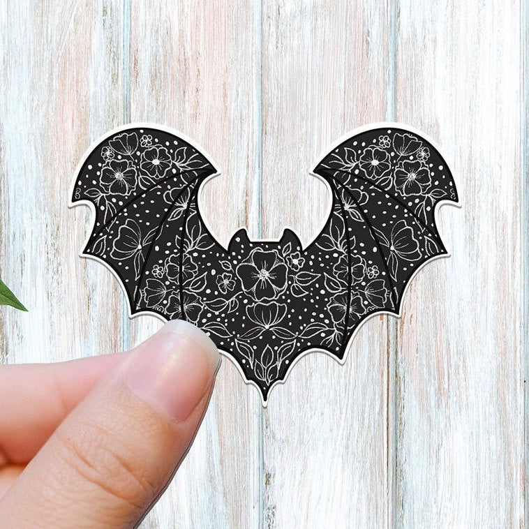 Bat floral black vinyl sticker, bats, aesthetic stickers, trendy stickers, vinyl stickers