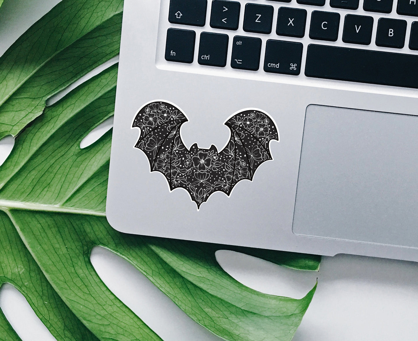 Bat floral black vinyl sticker, bats, aesthetic stickers, trendy stickers, vinyl stickers