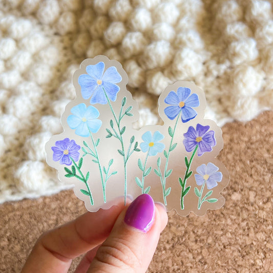 Clear Blue wildflowers sticker, clear stickers, vinyl stickers, laptop stickers, floral stickers, car decal, small gifts