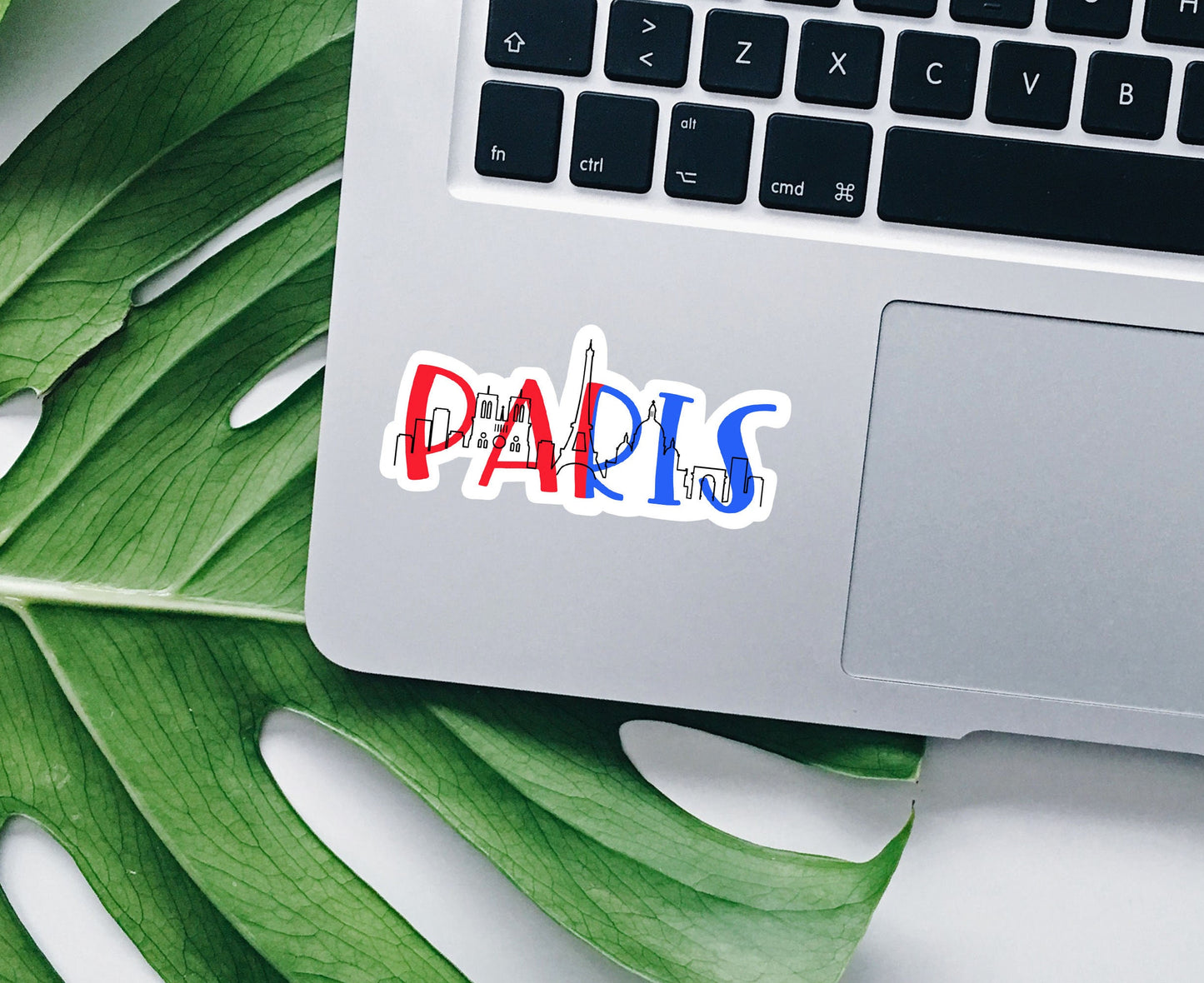 Colorful Paris skyline vinyl sticker, travel stickers, Paris France, Paris gifts, Best friend gift, country skylines, laptop sticker