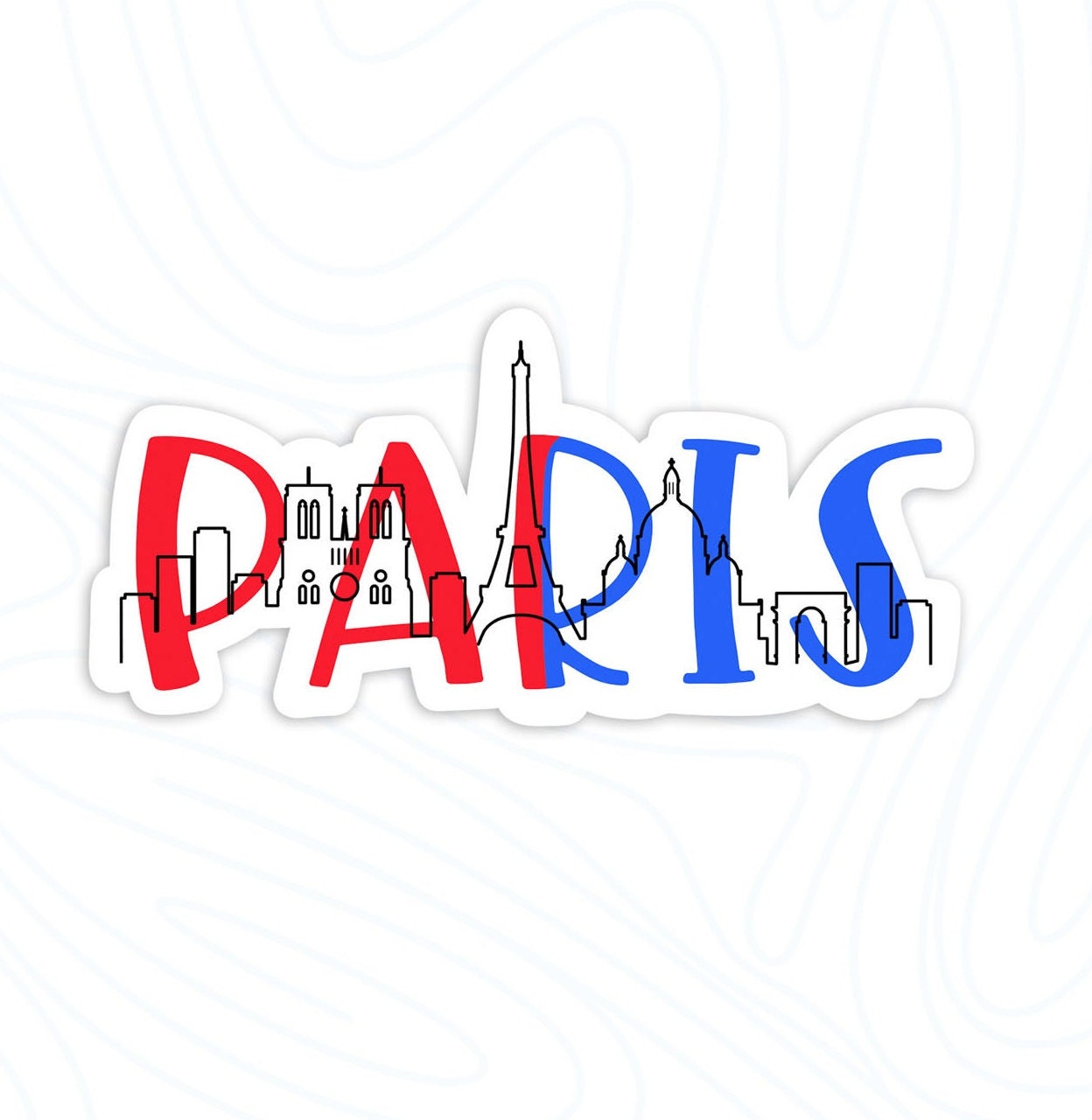 Colorful Paris skyline vinyl sticker, travel stickers, Paris France, Paris gifts, Best friend gift, country skylines, laptop sticker