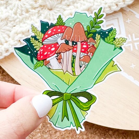 Mushroom Bouquet vinyl sticker, best friend gift, small gift, laptop sticker, waterproof stickers