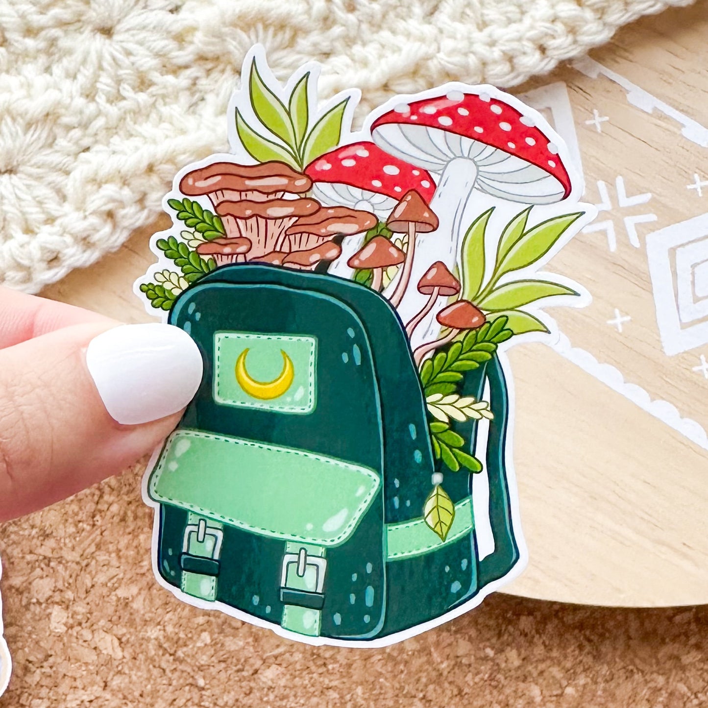 Mushroom Backpack vinyl sticker, best friend gift, small gift, laptop sticker, waterproof stickers