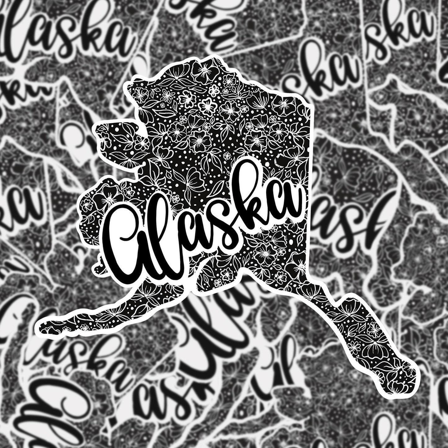 Alaska Black Floral State Stickers, laptop and water bottle stickers, state stickers, vinyl sticker, Alaska, United States, America