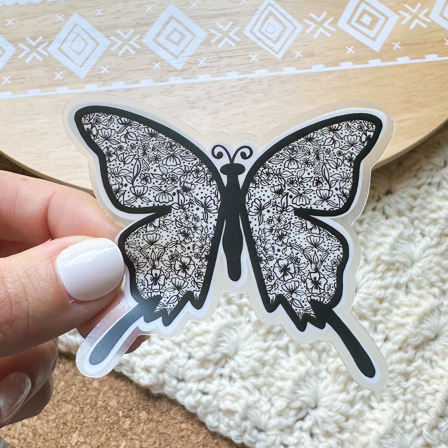 Black and White Butterfly Clear Sticker, clear stickers, laptop stickers, flower stickers, butterfly png, car decal, pretty gift