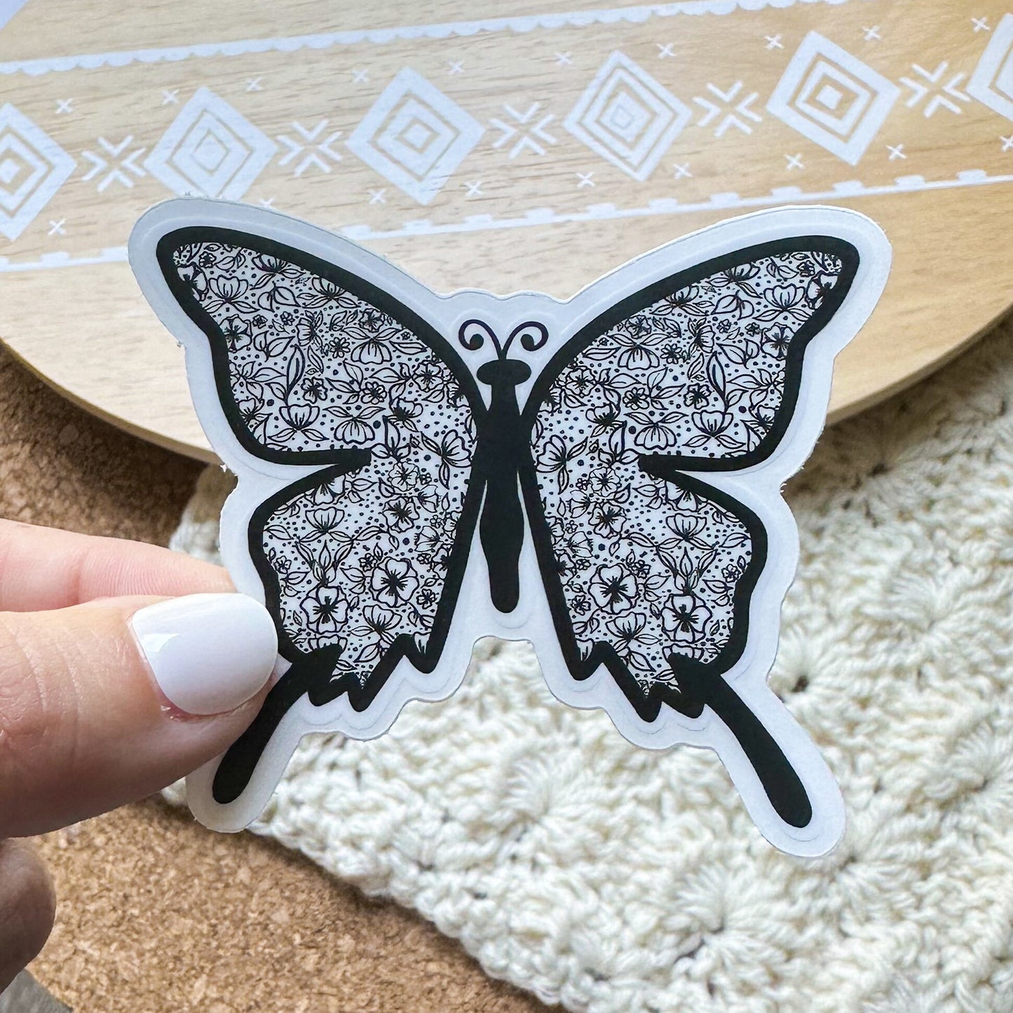 Black and White Butterfly Clear Sticker, clear stickers, laptop stickers, flower stickers, butterfly png, car decal, pretty gift