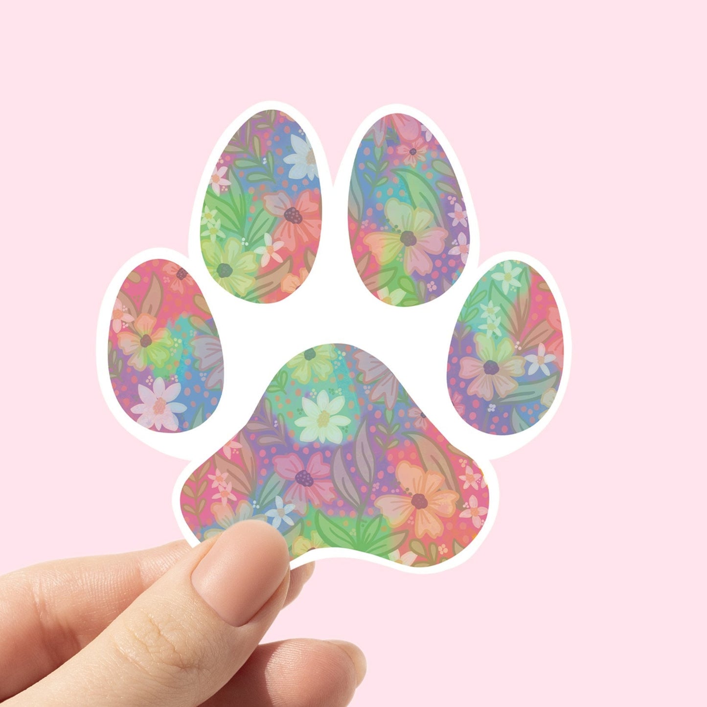 Colorful floral paw print sticker, dog stickers, aesthetic stickers, trendy stickers, vinyl stickers