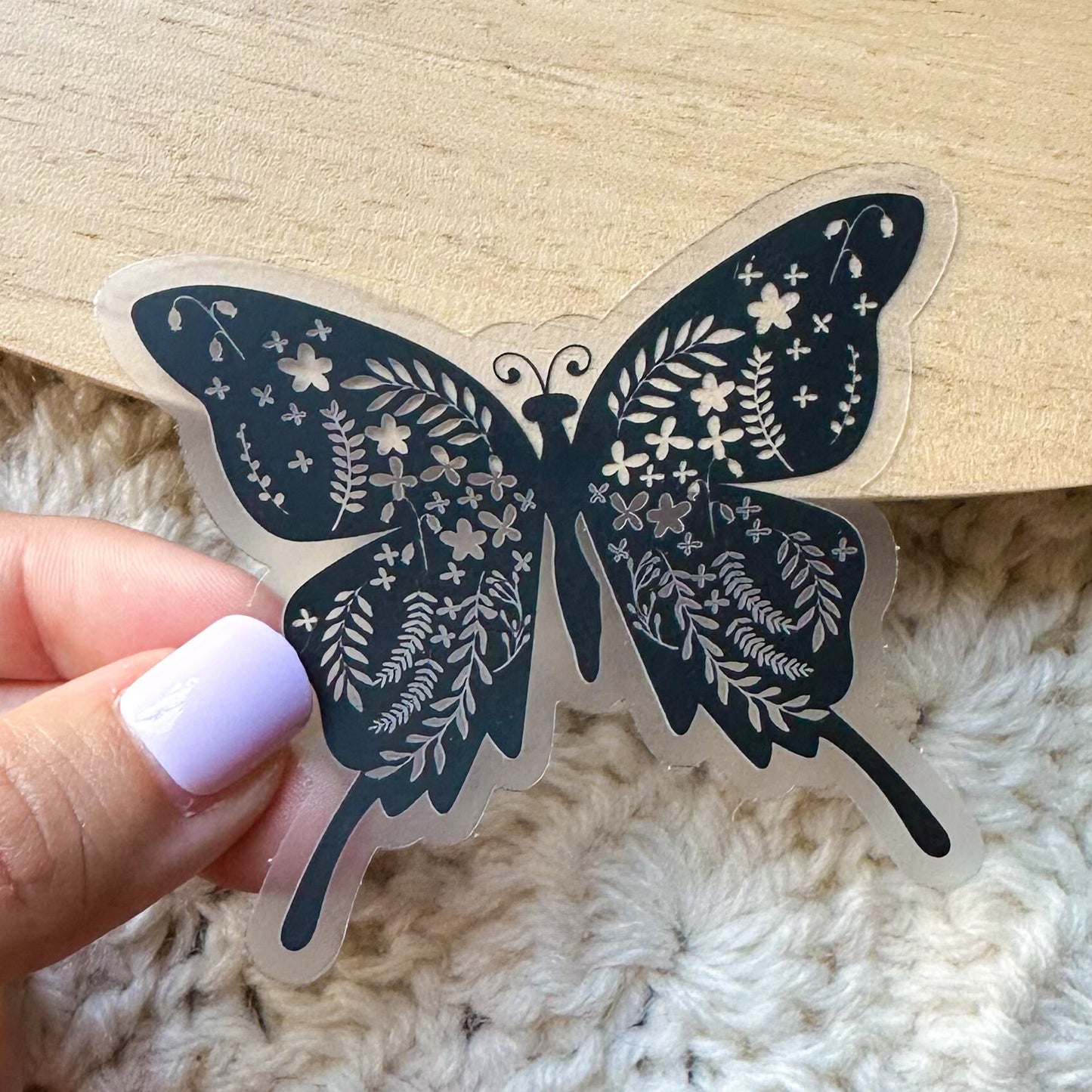 Butterfly Floral Black Clear Sticker, clear stickers, laptop stickers, flower stickers, butterfly png, car decal, pretty gift