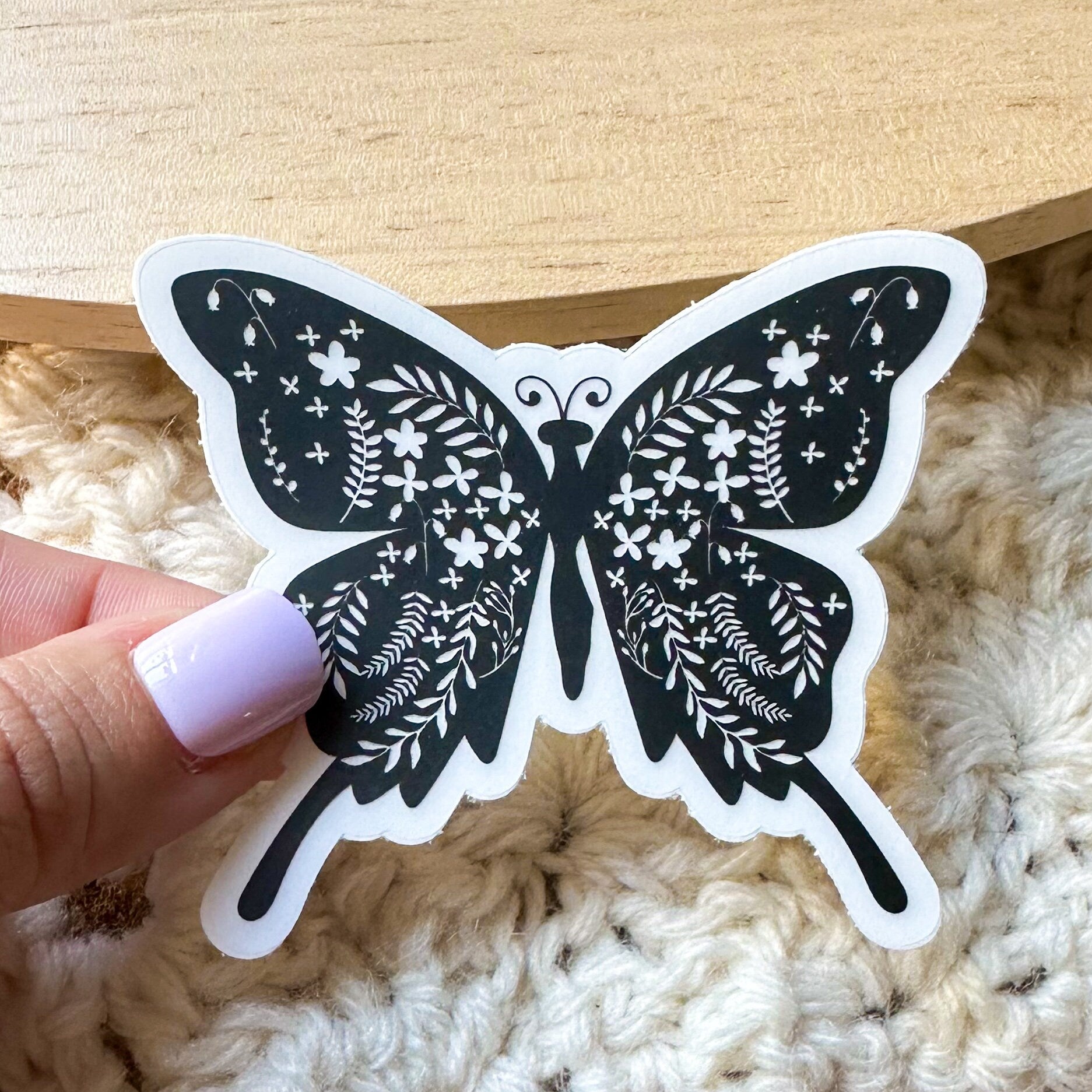 Butterfly Floral Black Clear Sticker, clear stickers, laptop stickers, flower stickers, butterfly png, car decal, pretty gift