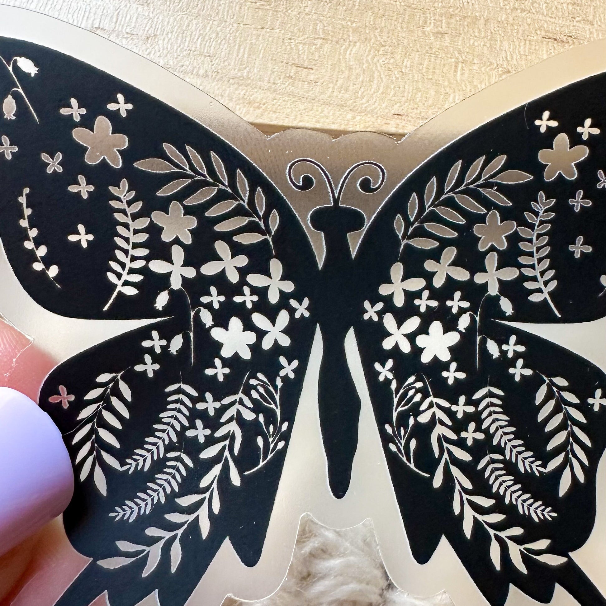 Butterfly Floral Black Clear Sticker, clear stickers, laptop stickers, flower stickers, butterfly png, car decal, pretty gift