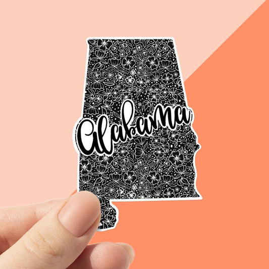 Alabama Black Floral State Stickers, laptop and water bottle stickers, state stickers, vinyl sticker, Alabama, United States, America