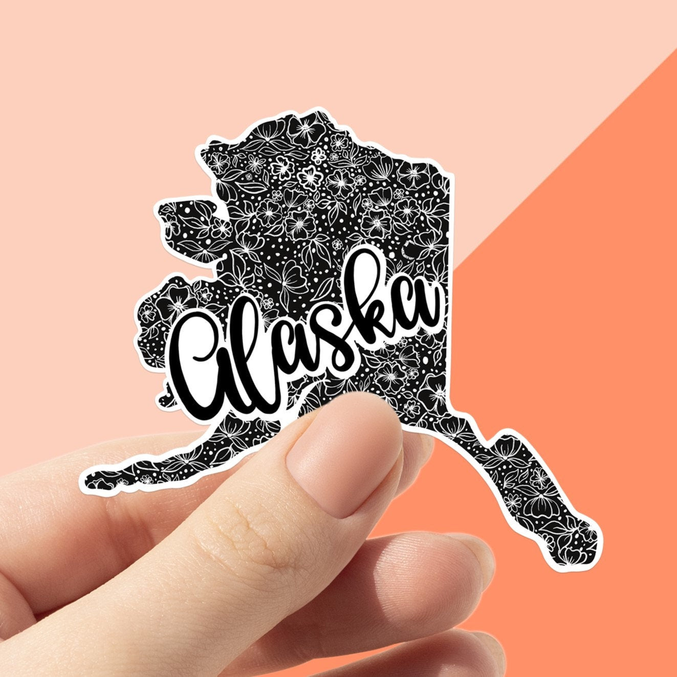 Alaska Black Floral State Stickers, laptop and water bottle stickers, state stickers, vinyl sticker, Alaska, United States, America