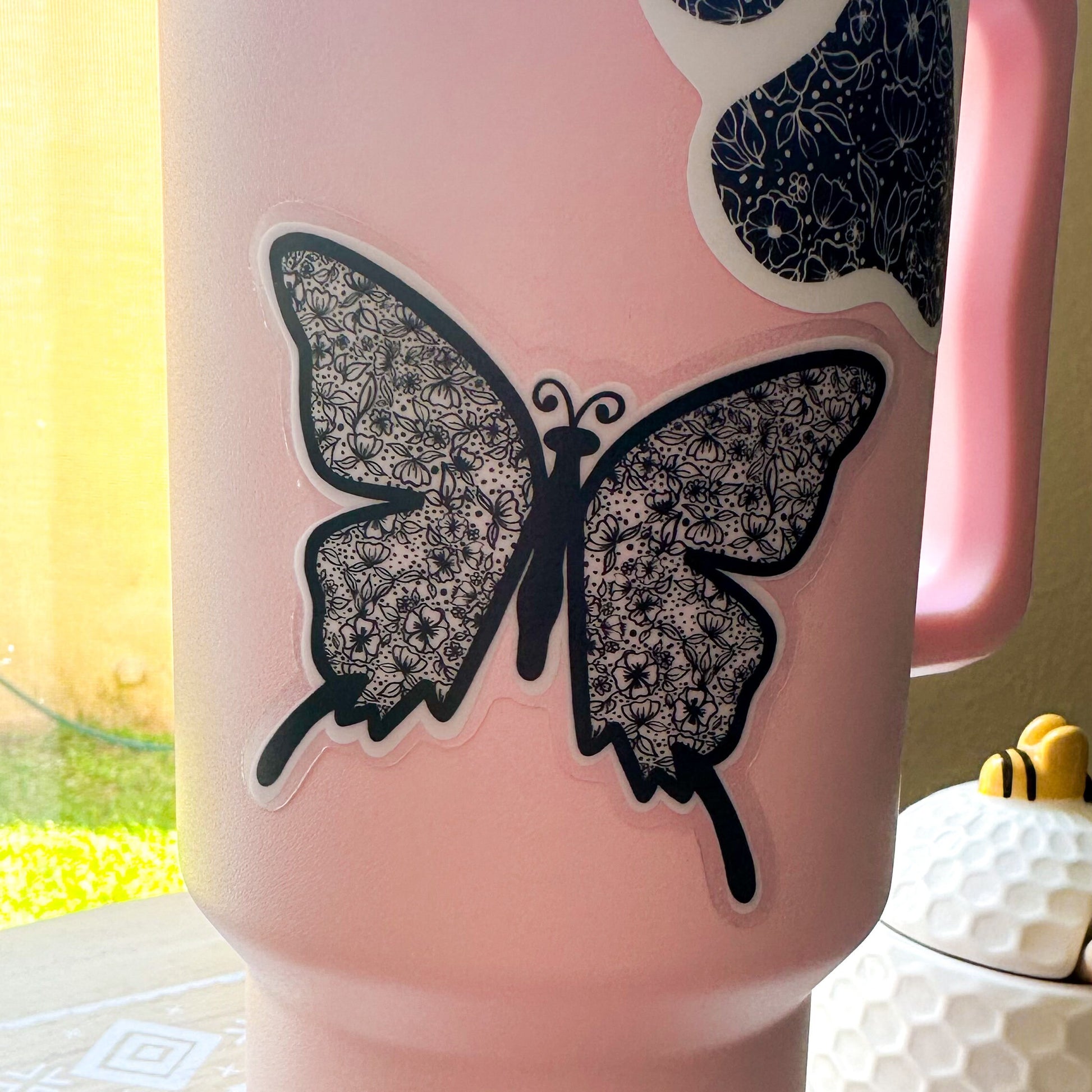 Black and White Butterfly Clear Sticker, clear stickers, laptop stickers, flower stickers, butterfly png, car decal, pretty gift