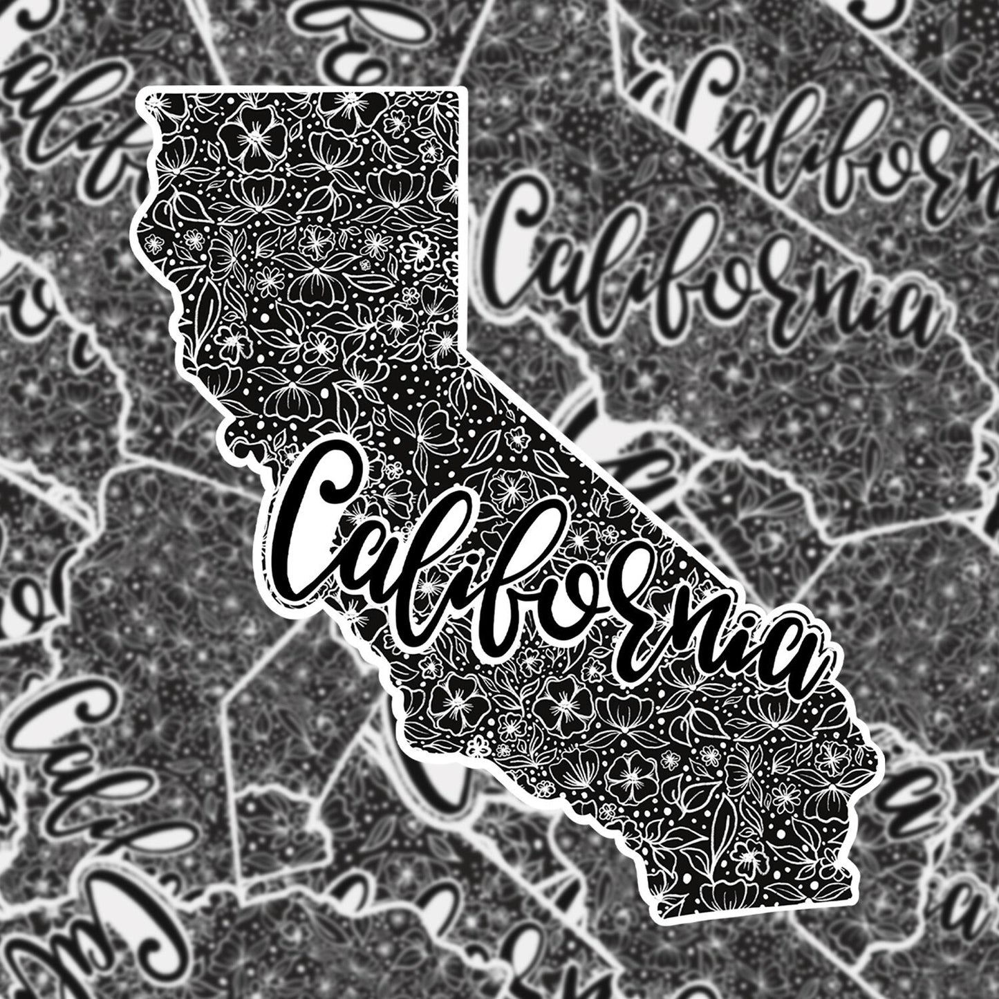 California Black Floral State Stickers, laptop and water bottle stickers, state stickers, vinyl sticker, Sacramento, United States, America