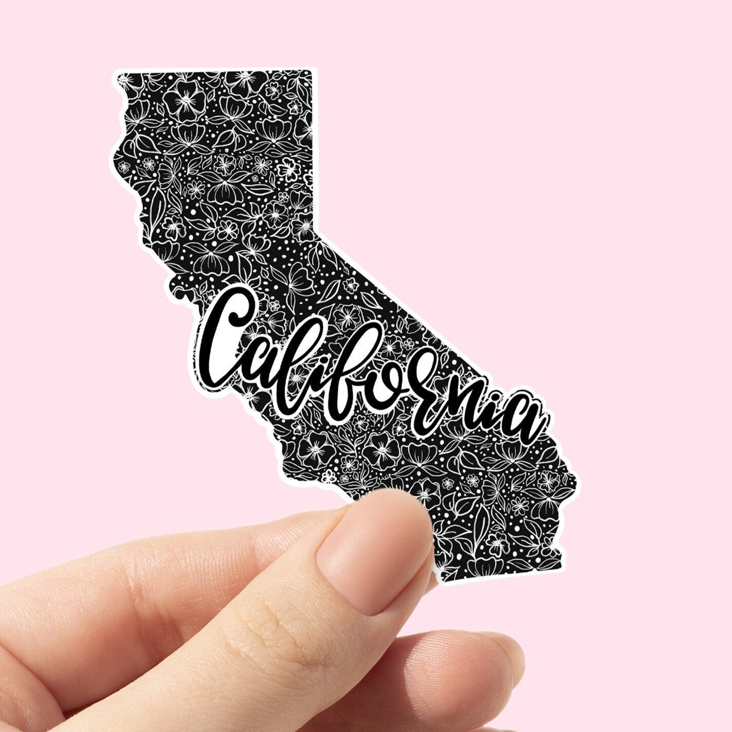 California Black Floral State Stickers, laptop and water bottle stickers, state stickers, vinyl sticker, Sacramento, United States, America