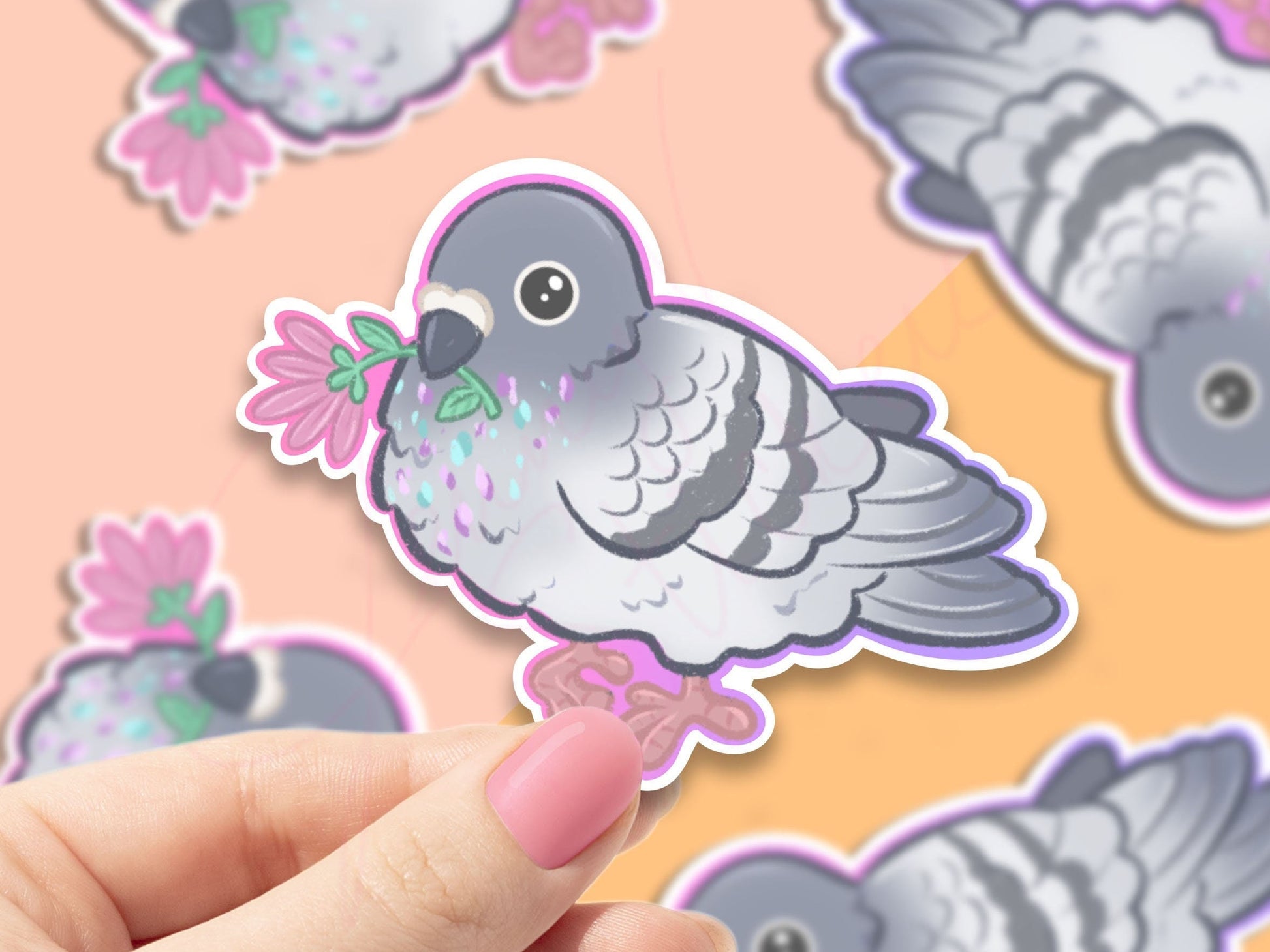 Colorful Floral Pigeon sticker, stickers, animal stickers, rainbow designs, laptop stickers, water bottle stickers, decorations