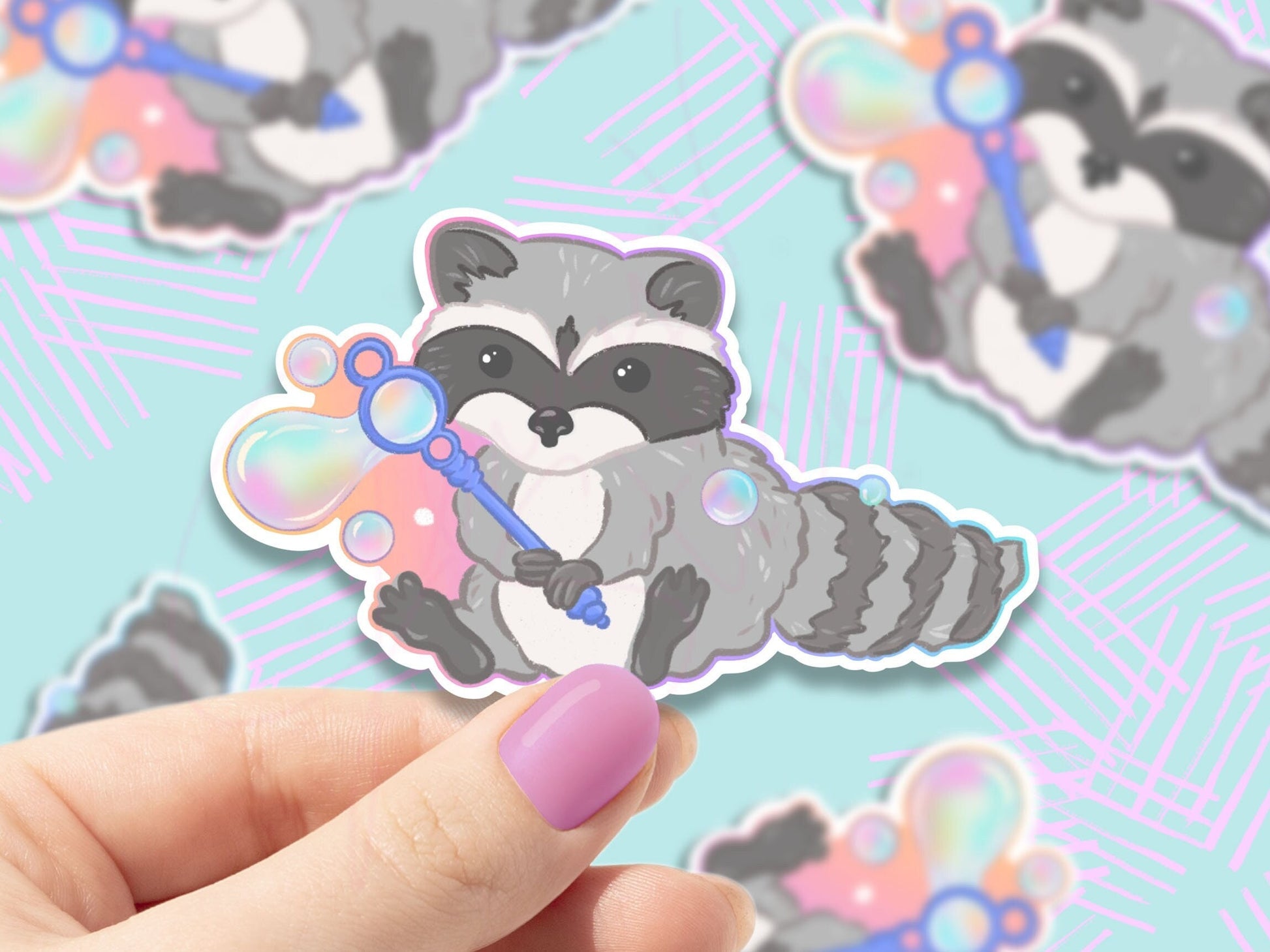 Bubble Raccoon sticker, stickers, animal stickers, rainbow designs, laptop stickers, water bottle stickers, decorations