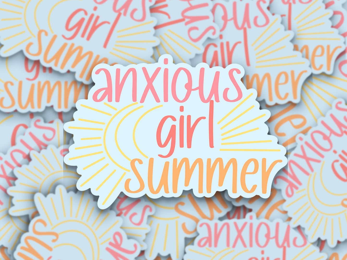 Anxious Girl Summer Sticker, introvert and anxiety, sticker for water bottle, sarcastic humor stickers, stickers for girls