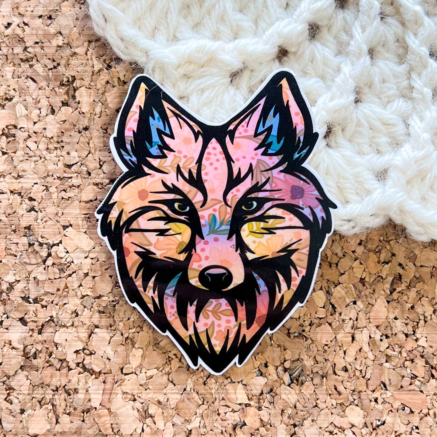 Floral Wolf vinyl sticker