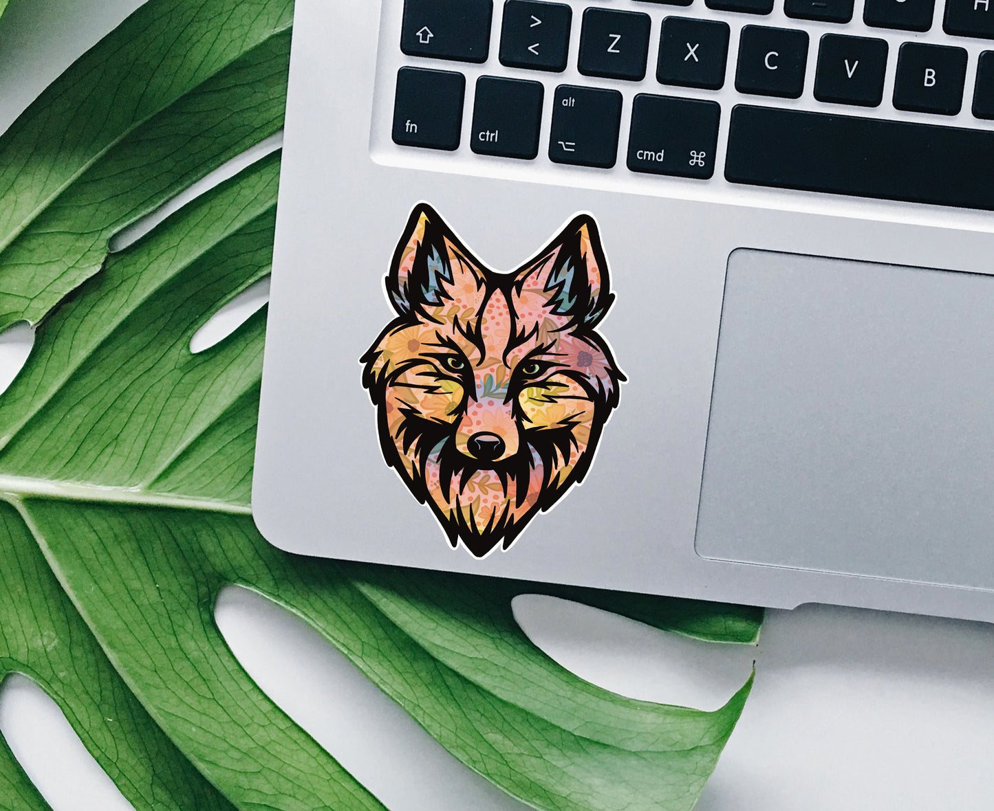 Floral Wolf vinyl sticker