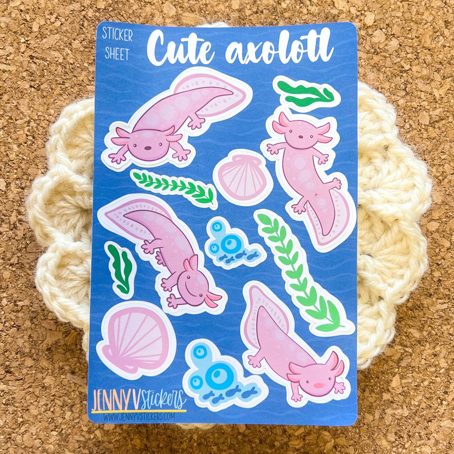 Cute Axolotl sticker sheet