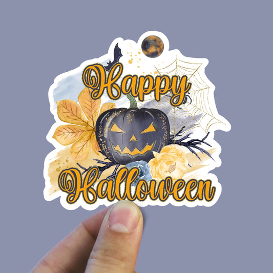 Black pumpkin Happy Halloween sticker