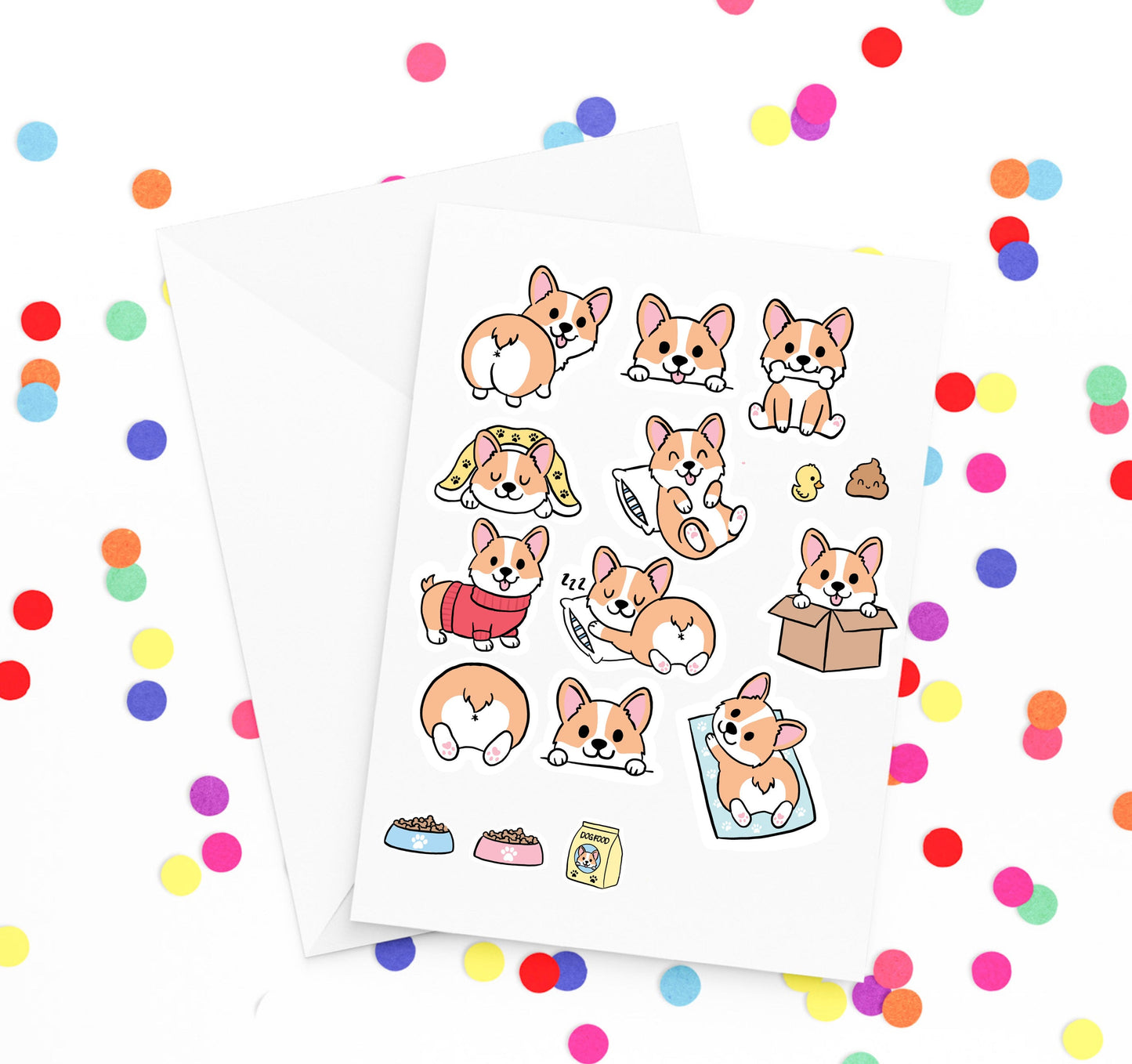 Kawaii Corgi stickers, Corgi stickers, Corgi sticker sheet, Corgi butt, Cute Corgis, Cute stickers, Kawaii stickers, sticker pack, stickers