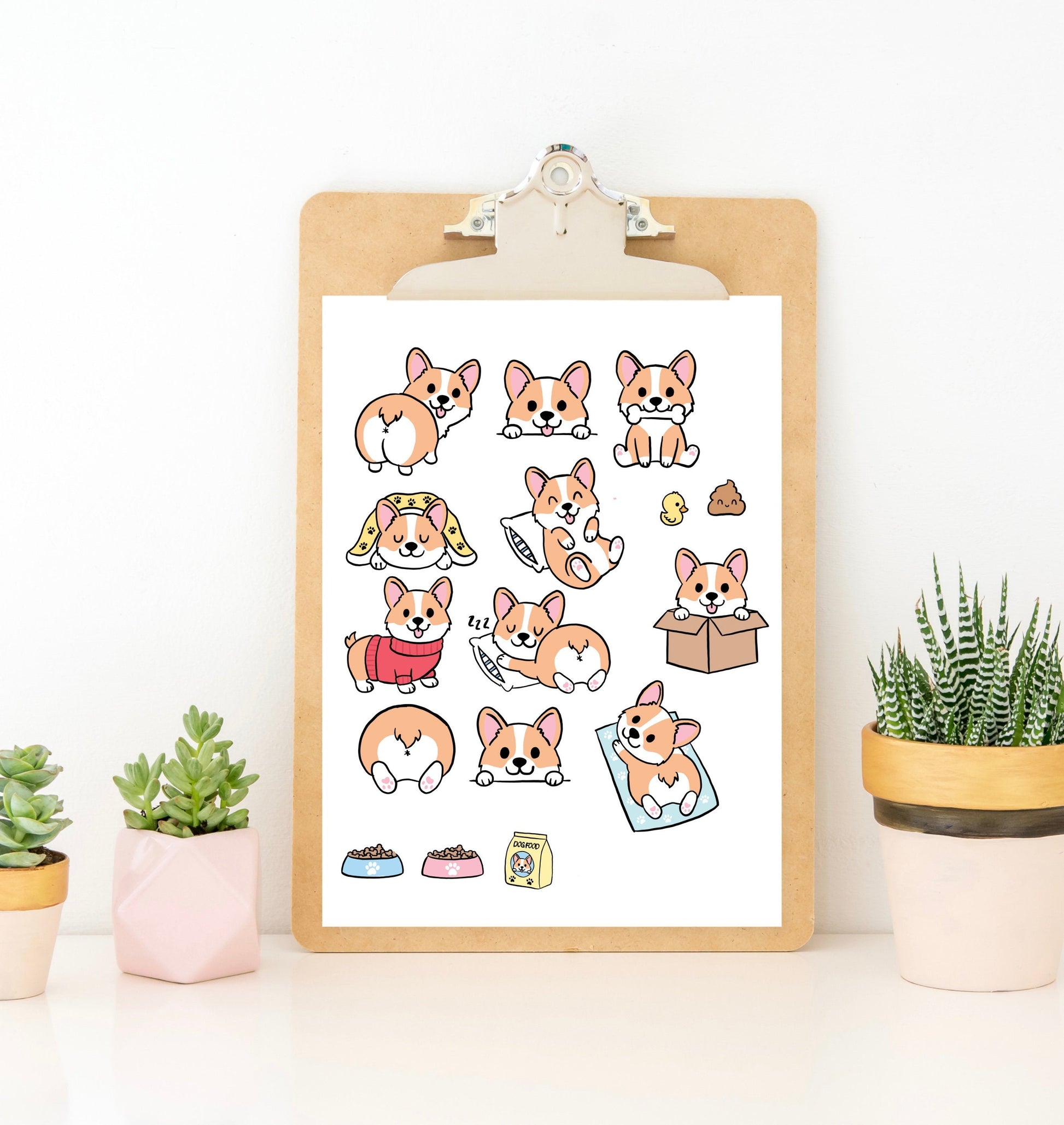 Kawaii Corgi stickers, Corgi stickers, Corgi sticker sheet, Corgi butt, Cute Corgis, Cute stickers, Kawaii stickers, sticker pack, stickers