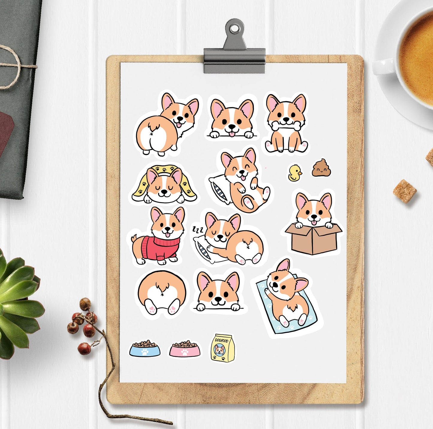 Kawaii Corgi stickers, Corgi stickers, Corgi sticker sheet, Corgi butt, Cute Corgis, Cute stickers, Kawaii stickers, sticker pack, stickers