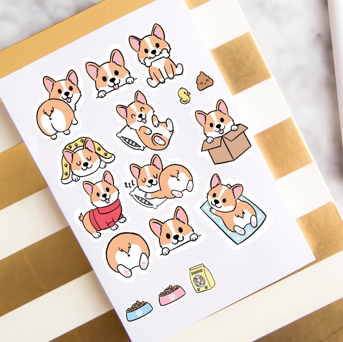 Kawaii Corgi stickers, Corgi stickers, Corgi sticker sheet, Corgi butt, Cute Corgis, Cute stickers, Kawaii stickers, sticker pack, stickers