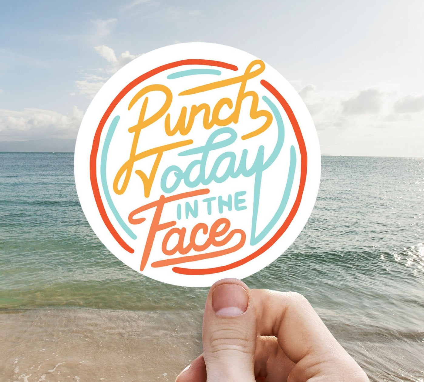 Punch today in the face vinyl sticker, fun saying sticker, Macbook sticker, laptop sticker, waterproof flower sticker