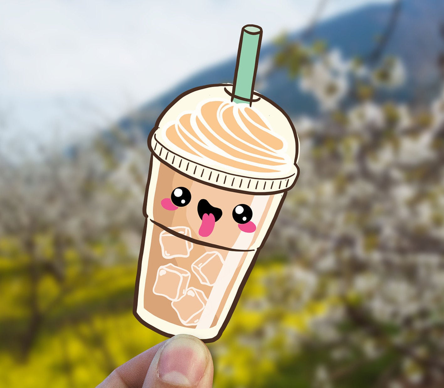 Kawaii coffee vinyl sticker, cute coffee sticker,  Frappuccino  sticker, Macbook sticker, laptop sticker, waterproof sticker