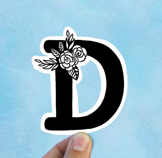 Letter D flower vinyl sticker, monogram, best friend gift, Laptop decal, MacBook decal