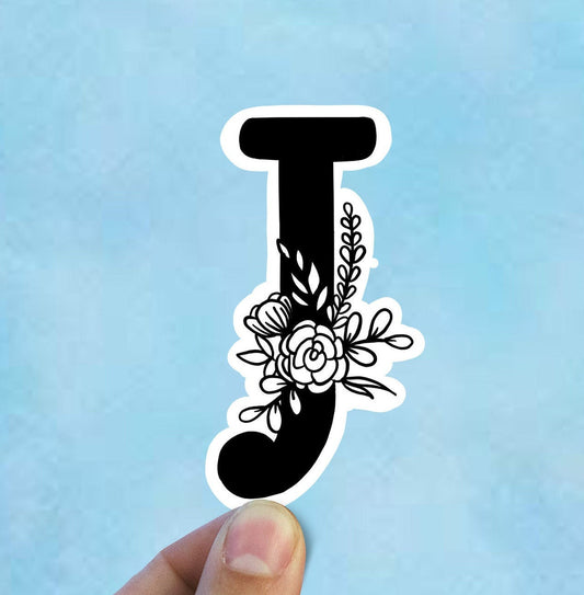 Letter J flower vinyl sticker, monogram, best friend gift, Laptop decal, MacBook decal