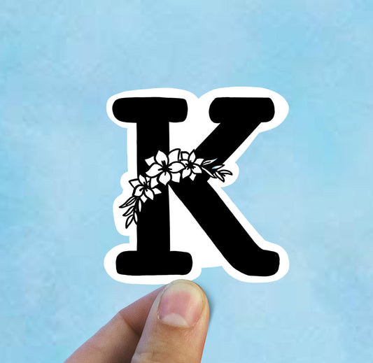 Letter K flower vinyl sticker, monogram, best friend gift, Laptop decal, MacBook decal