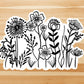 Black and white wildflowers vinyl sticker, Illustrated flower sticker, flower sticker, laptop sticker, waterproof flower sticker