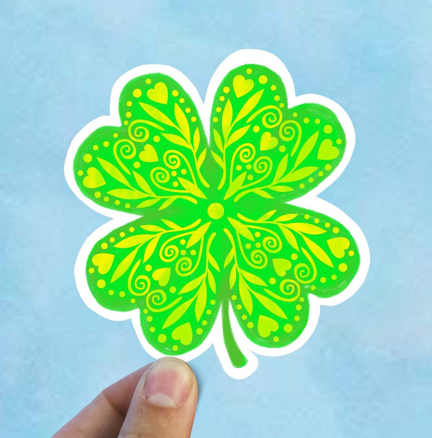 Four leaf clover vinyl sticker, best friend gift, small gift, laptop sticker, waterproof flower sticker