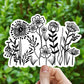 Black and white wildflowers vinyl sticker, Illustrated flower sticker, flower sticker, laptop sticker, waterproof flower sticker