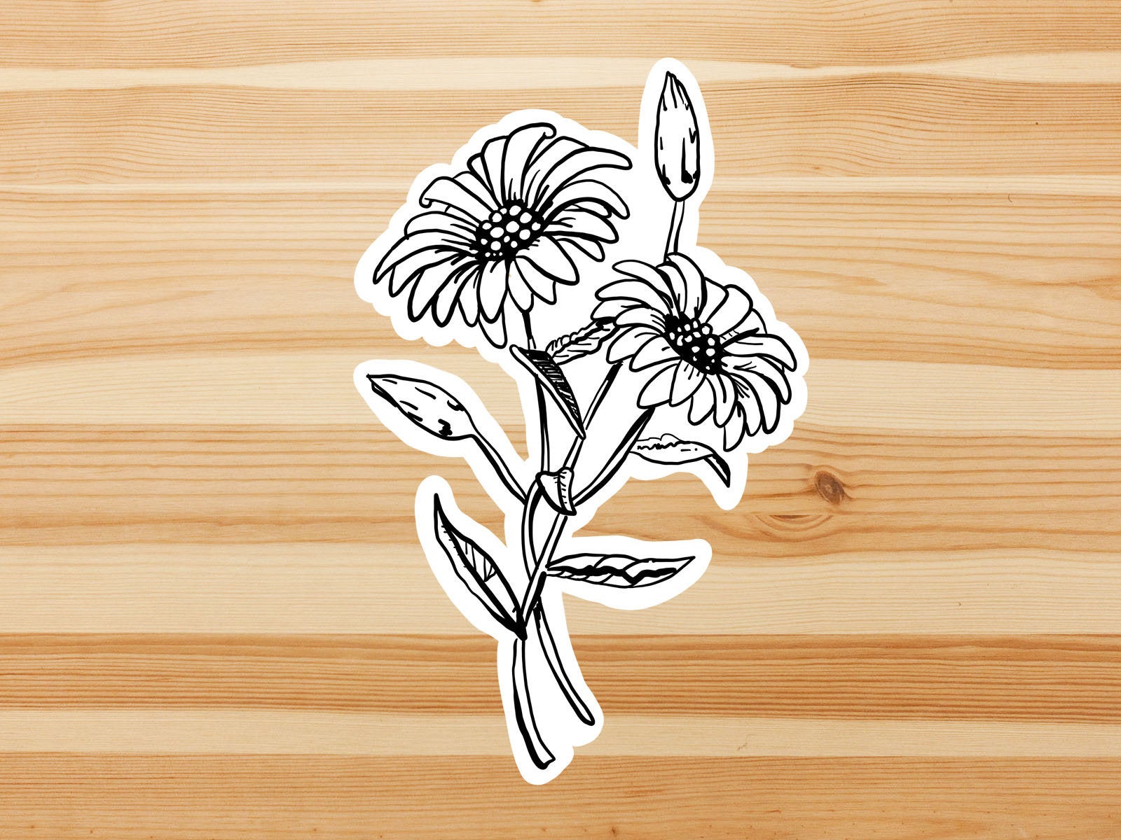 Daisies vinyl sticker, Illustrated flower sticker, trendy stickers, flower sticker, laptop sticker, waterproof flower sticker