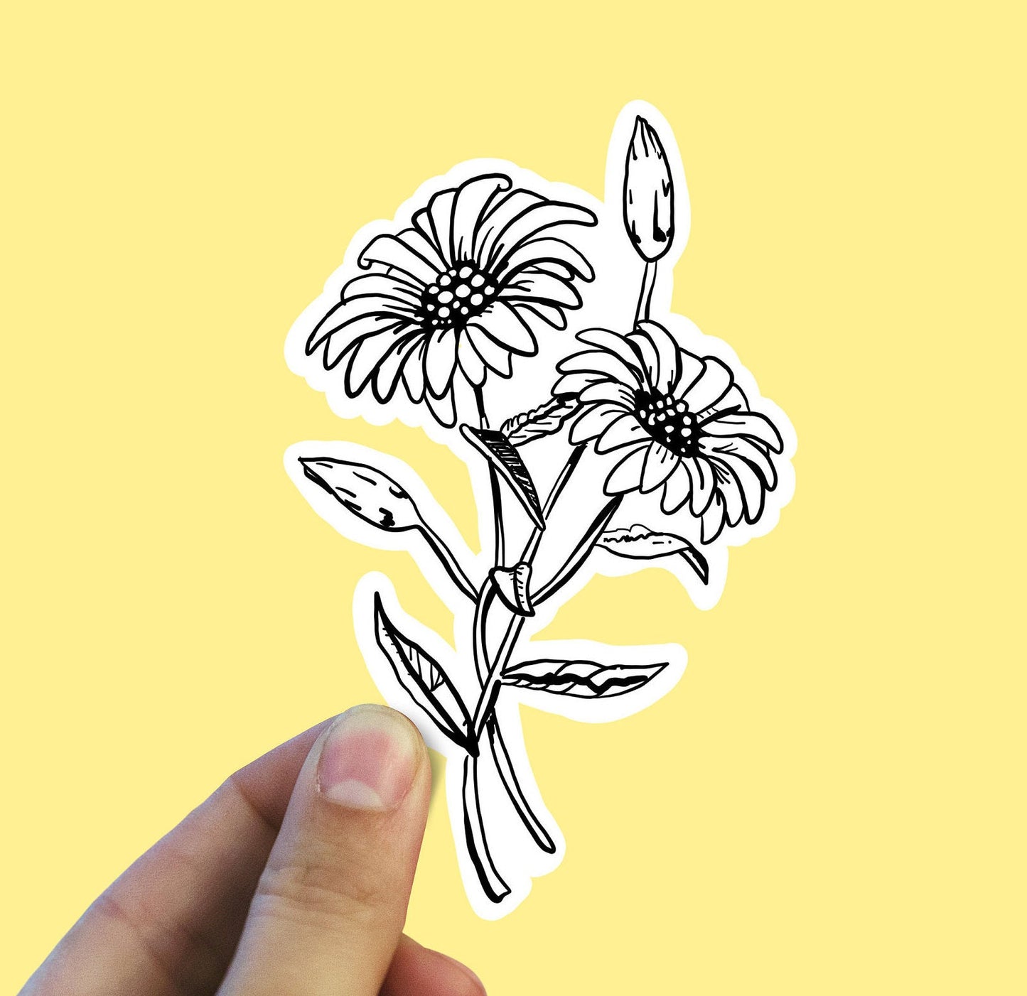 Daisies vinyl sticker, Illustrated flower sticker, trendy stickers, flower sticker, laptop sticker, waterproof flower sticker