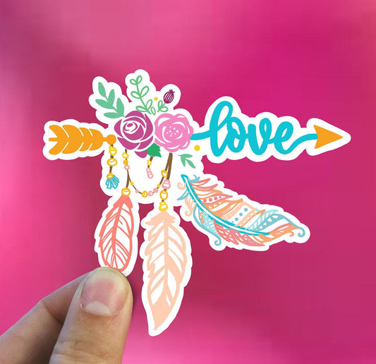 Boho love sticker, flower sticker, trendy stickers, birthday gift, laptop sticker, waterproof flower sticker