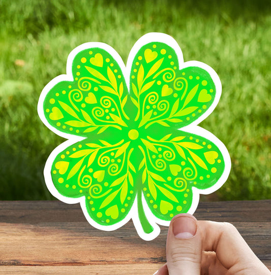 Four leaf clover vinyl sticker, best friend gift, small gift, laptop sticker, waterproof flower sticker