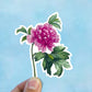 Pink peony vinyl sticker, Illustrated flower sticker, flower sticker, aesthetic, birthday gift, waterproof flower sticker