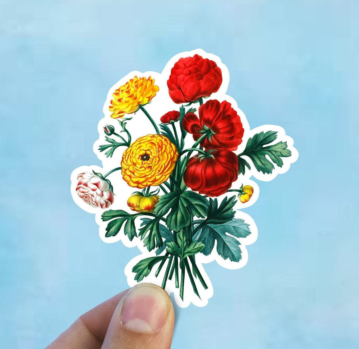 Vintage bouquet vinyl sticker, Illustrated flower sticker, flower sticker, aesthetic, birthday gift, waterproof flower sticker