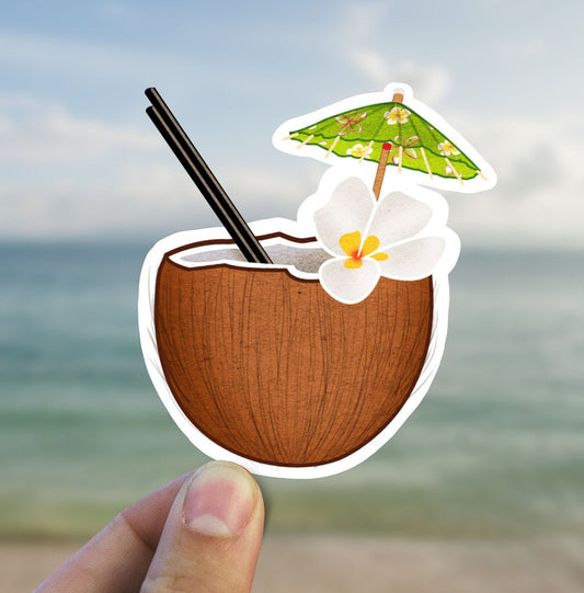 Coconut drink vinyl sticker, best friend gift, summer, Macbook sticker, laptop sticker, waterproof sticker