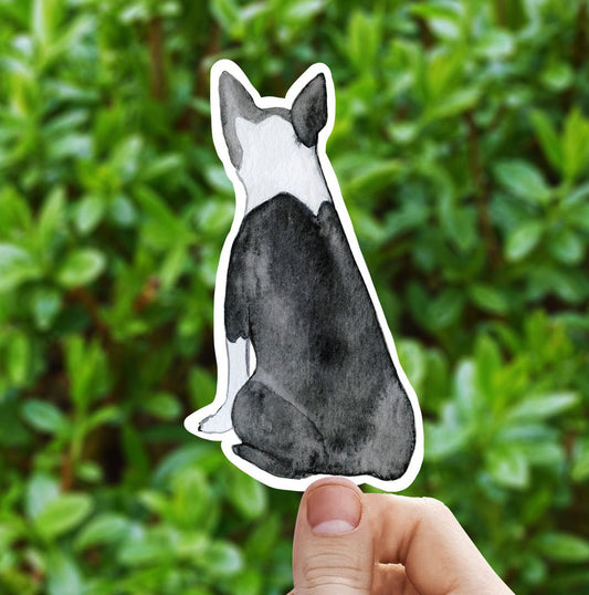 Watercolor Boston Terrier vinyl Sticker, Dog mom, water bottle stickers, MacBook decal, laptop sticker, waterproof sticker