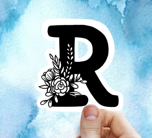 Letter R flower vinyl sticker, monogram, best friend gift, Laptop decal, MacBook decal