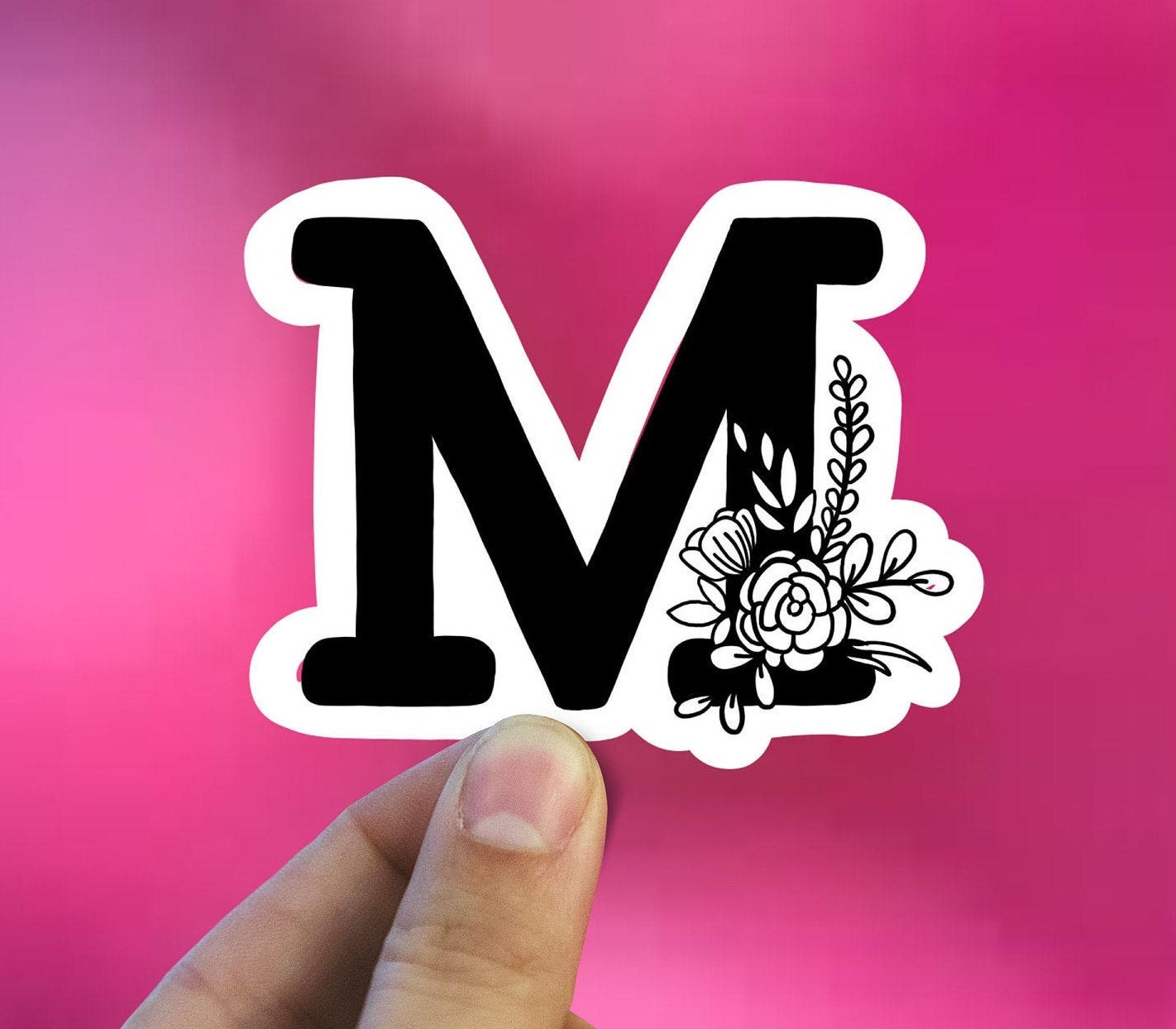 Letter M flower vinyl sticker, monogram, best friend gift, Laptop decal, MacBook decal