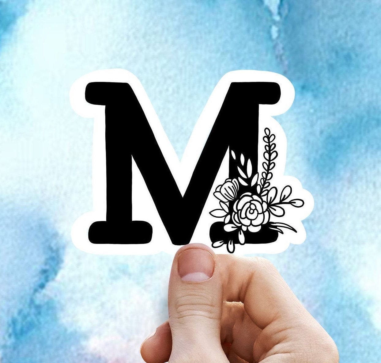 Letter M flower vinyl sticker, monogram, best friend gift, Laptop decal, MacBook decal